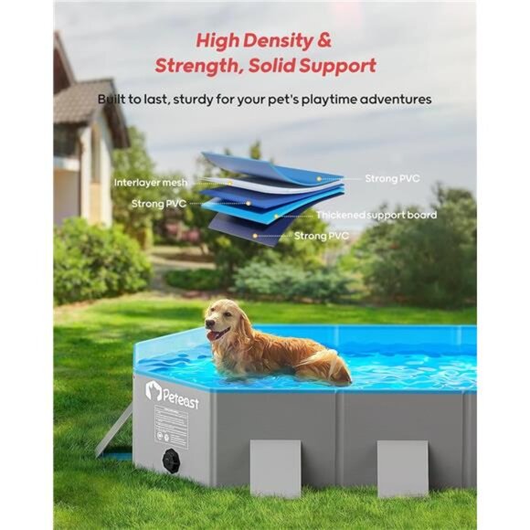 Foldable Dog Pool with Sturdy Square Design Durable 71" Lx39 Wx12 D - Picture 2 of 7